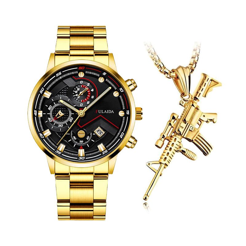2pieces Set Men's Watch + NecklaceGold6