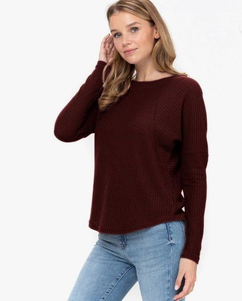 Women's Long Sleeve Cut Out Waffle Knit Sweater Boat Neck - Solid Color Sweatshirt For Women 