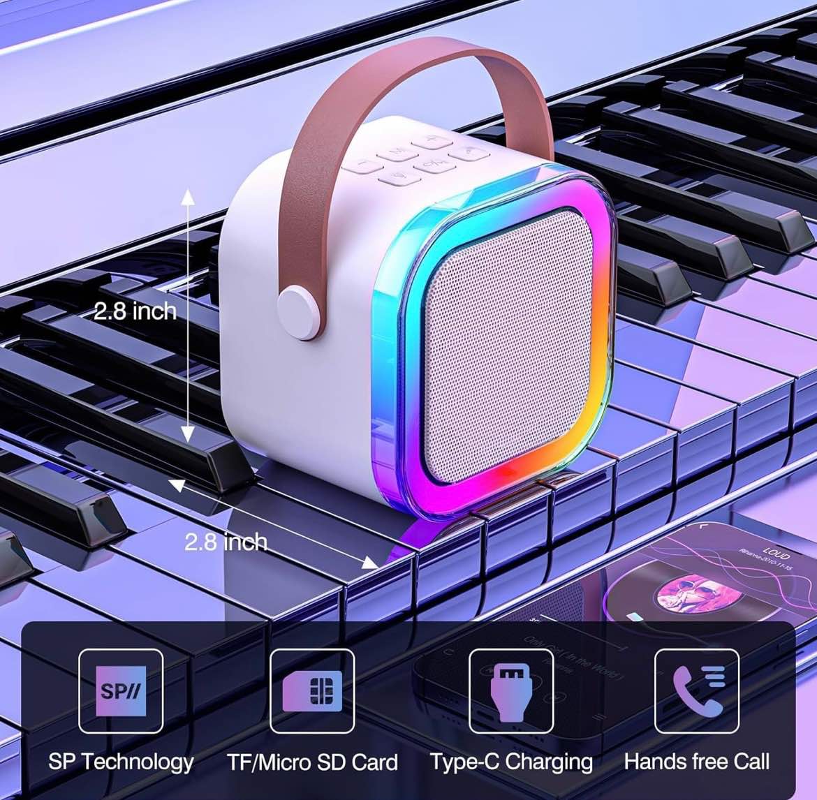 Mini Karaoke Machine, Portable Bluetooth Speaker with 2 Wireless Microphones, Outdoor Live Home K-song Bluetooth Audio with Microphone, Christmas and Birthday Gifts Suitable for Girls and boys