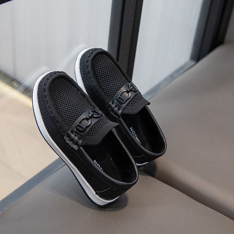 Loafer Kid Children's Shoes Spring Autumn New Flyknit Shoes Children's British Style Casual Shoes Slip on Bean Shoesblack