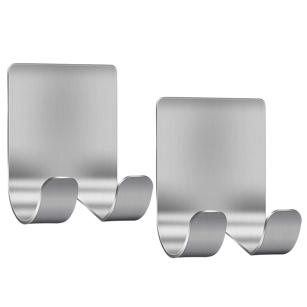 Self Adhesive Stainless Steel Heavy Duty Utility Storage Hook,Shower Hook for Razor,Bathroom Kitchen Organizer for Plug Robe Towel Loofah Bathrobe Coat 2 Pack