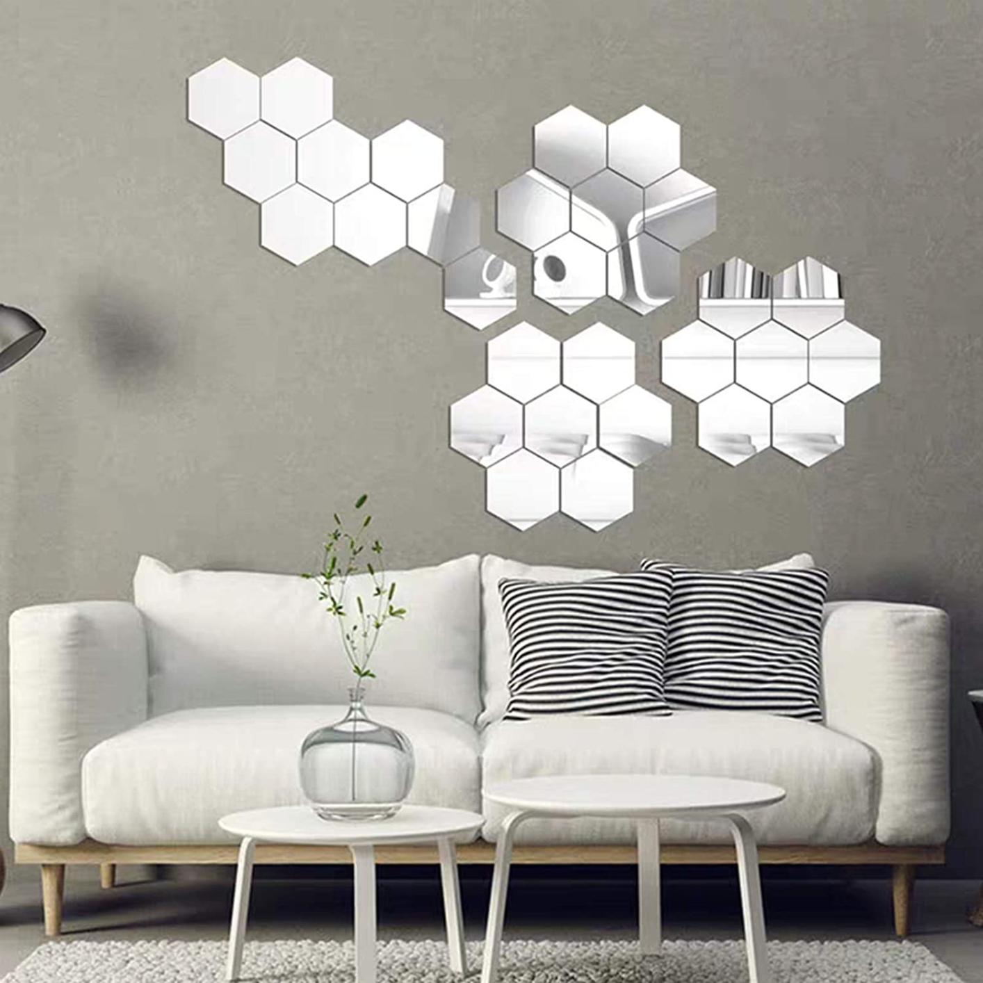 24 Pieces Removable Acrylic Hexagonal Mirror Wall Sticker Decal for Home Living Room Bedroom Decor Art DIY Home Decoration