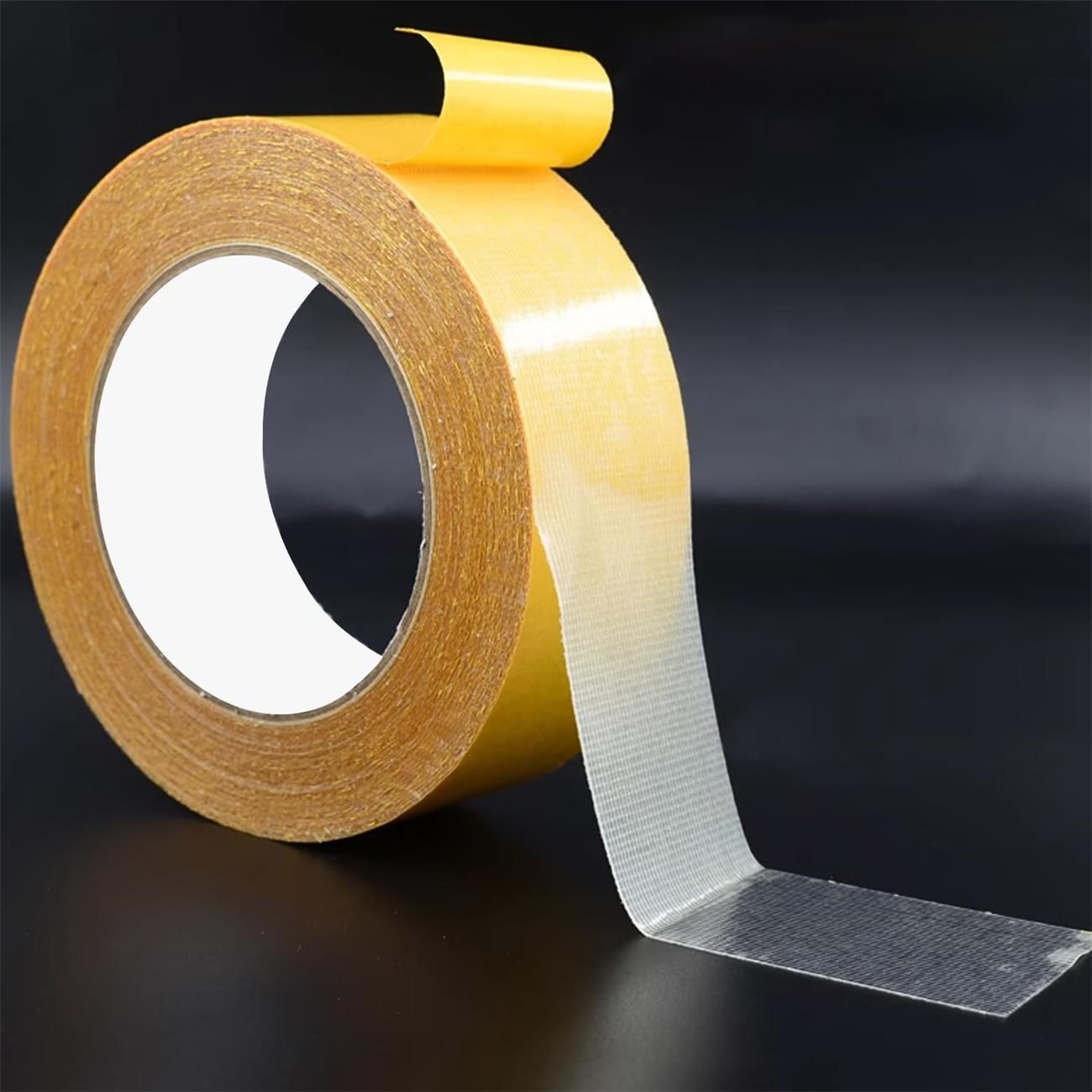 Double Sided Fabric Tape Heavy Duty Mounting Tape 16.5 or 33FT Resistente Clear Super Sticky Body Tape with Fiberglass Mesh High Tack Strong Adhesive for Fashion Clothes Carpet Arts