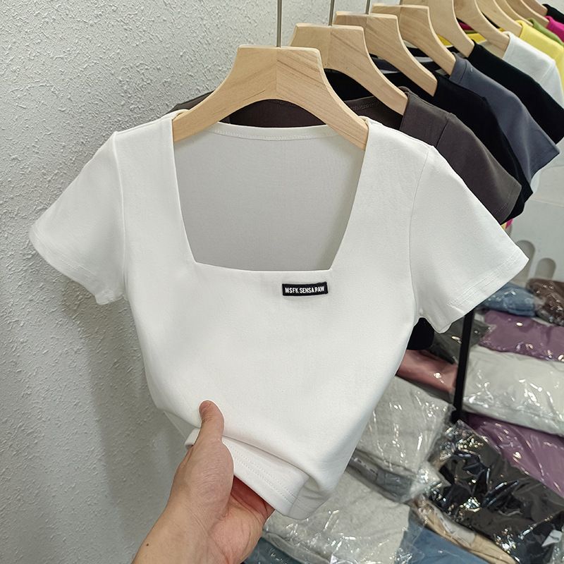 YF7793 Short sleeve corsets for women square neck crop top short slim women crop top t-shirt