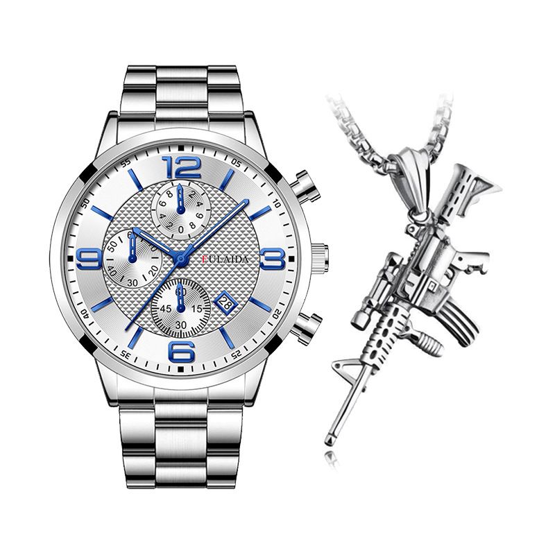 2pieces Set Men's Watch + NecklaceSilver3