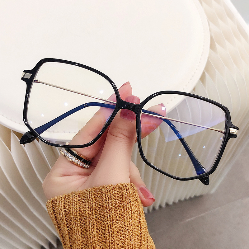 1007 Anti Blue Light Eye Protection Glasses Literature Polygonal Large Frame Glasses Fashion Myopia Metal Glasses