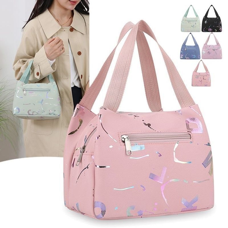 Women Canvas Handbag Waterproof Oxford Cloth Mini Tote Bag, Portable Lunch Bag Phone Pouch Shopping Bag For Moms
