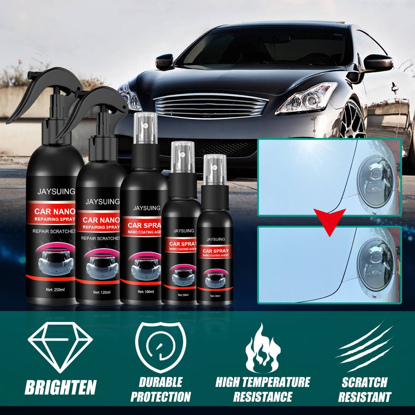 Jaysuing Spray Car Ceramic Coating Wax Polish Repairing Remover Scratches Hybrid Scratch Supplies Maintenance Liquid Coat Wash Cars