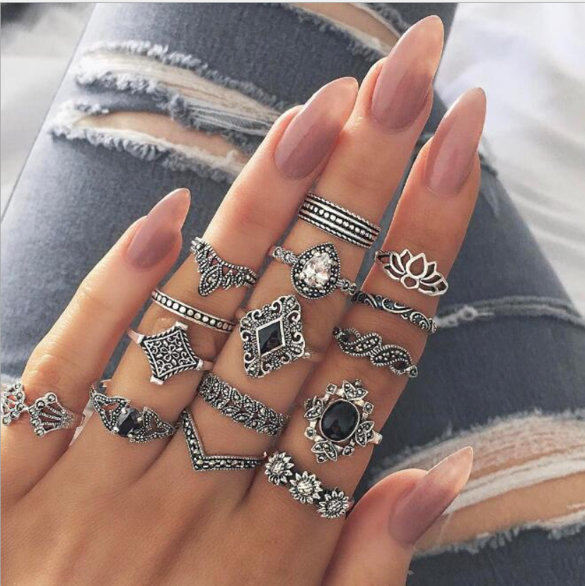 15 piece set boho Vintage Gold Star Midi Moon Rings Set For Women Opal Crystal Midi Finger Ring 2020 Female Jewelry Gifts