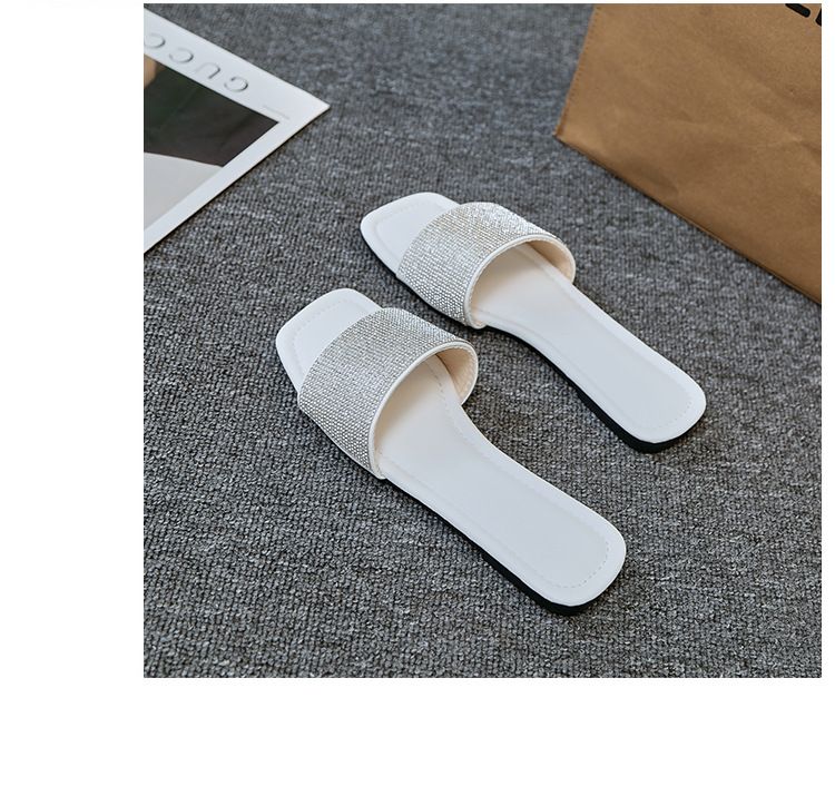 Square head flat flat comfortable slippers 2024 new women's drag outside to wear Europe and the United States large size leisure beach sandals 993