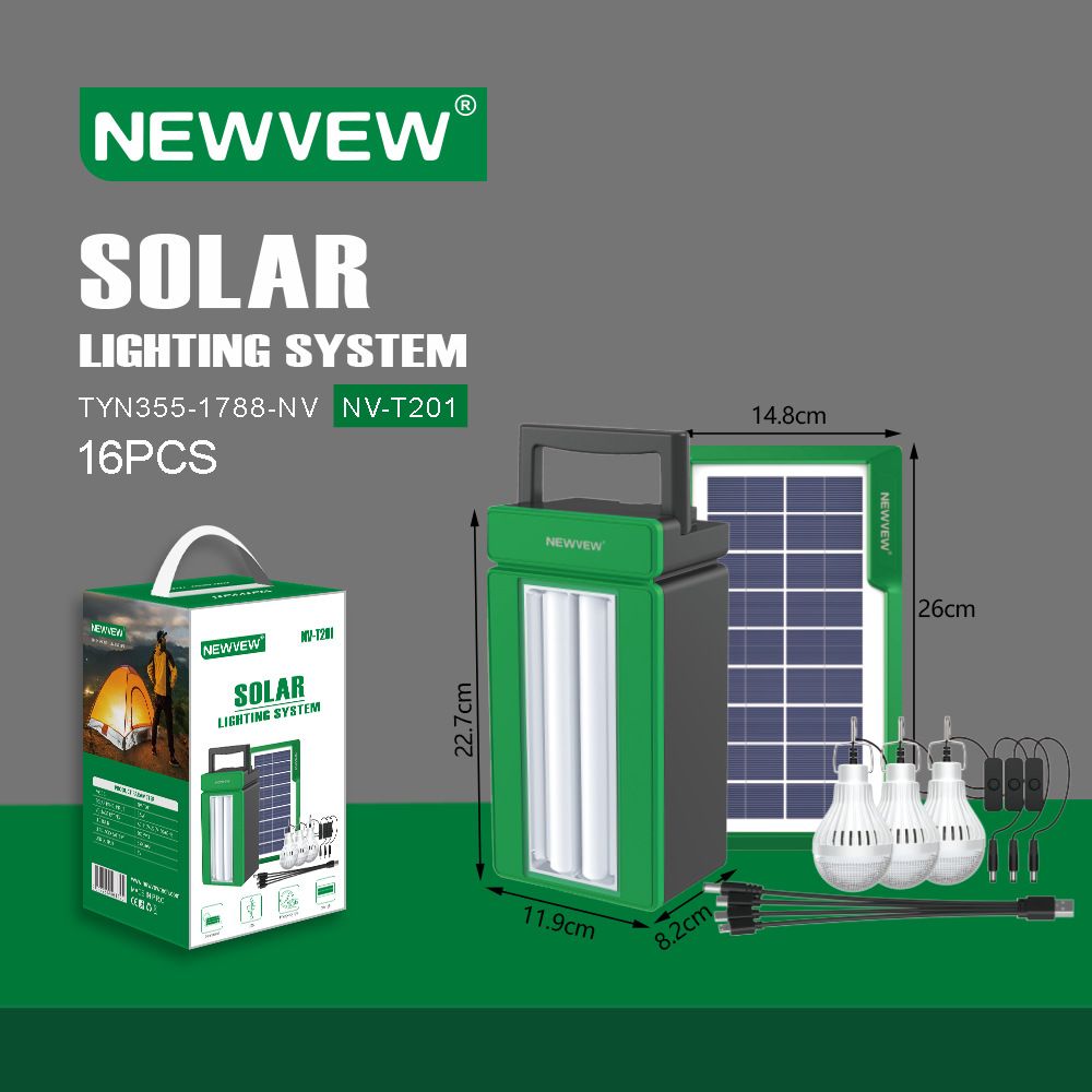 NEWVEW solar light kit with 3 bulbs, strong light portable work light, portable solar power generation system