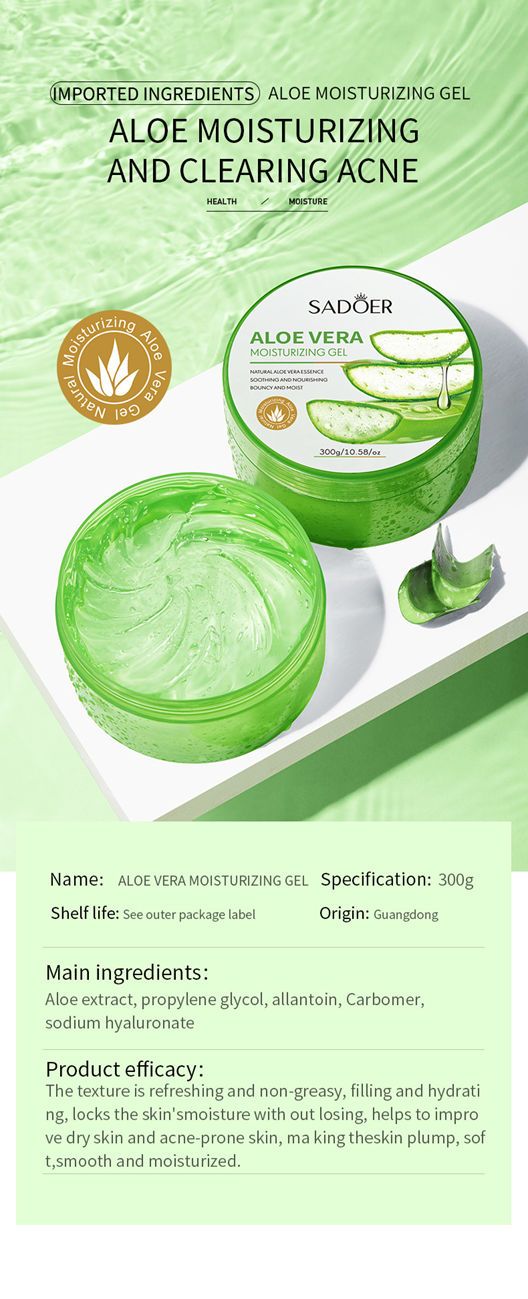 SADOER Aloe Vera Gel - Hydrating Moisturizing Soothing Gel for Face & Body