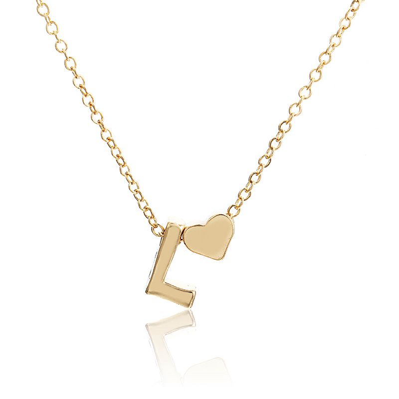 New simple peach heart-shaped letter necklace, elegant and versatile 26-letter original heart clavicle chainL