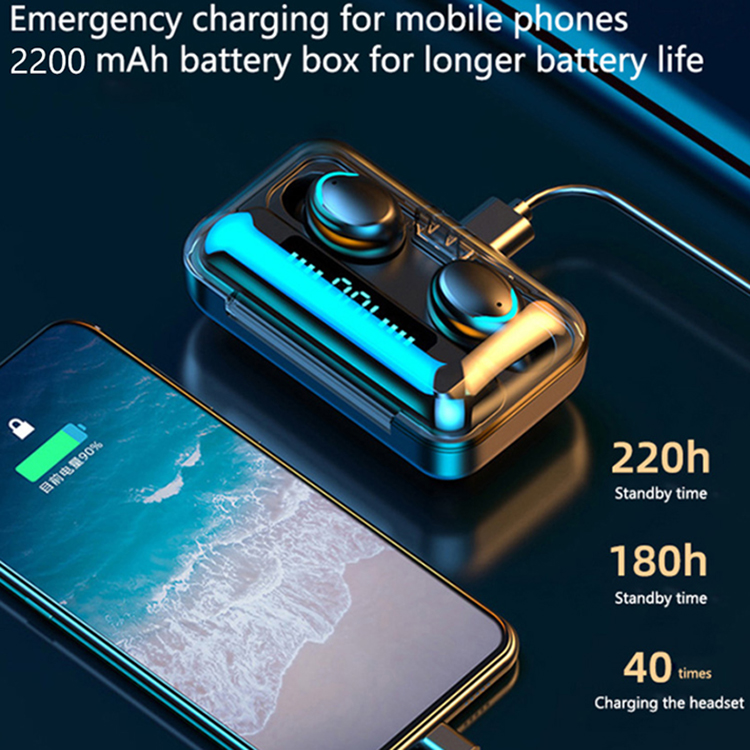 TWS Bluetooth 5.0 Earphones 2200mAh Charging Box Wireless Headphone 9D Stereo Sports Waterproof Earbuds Headsets With Microphone, Touch Control Wireless Headsets Earbuds For All Smartphone