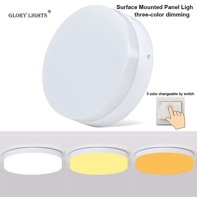  40pcs Glory lights 24W Warm + white warm + blue Triple Dimmable LED Surface Mount Panel Light, LED Ceiling Light Closet Ceiling Fixture for Laundry Room, Hallway, Bedroom, Basement, Kitchen Modern Round Lighting Fixture 