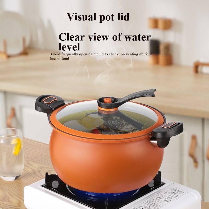 Dual Ear Iron Low-Pressure Pot, Korean Style Soup Stew Pot for Noodles & Instant Ramen, Enameled Non-Stick Effect, Induction & Gas Stove Compatible, Heavy Duty Traditional Cooking Pot