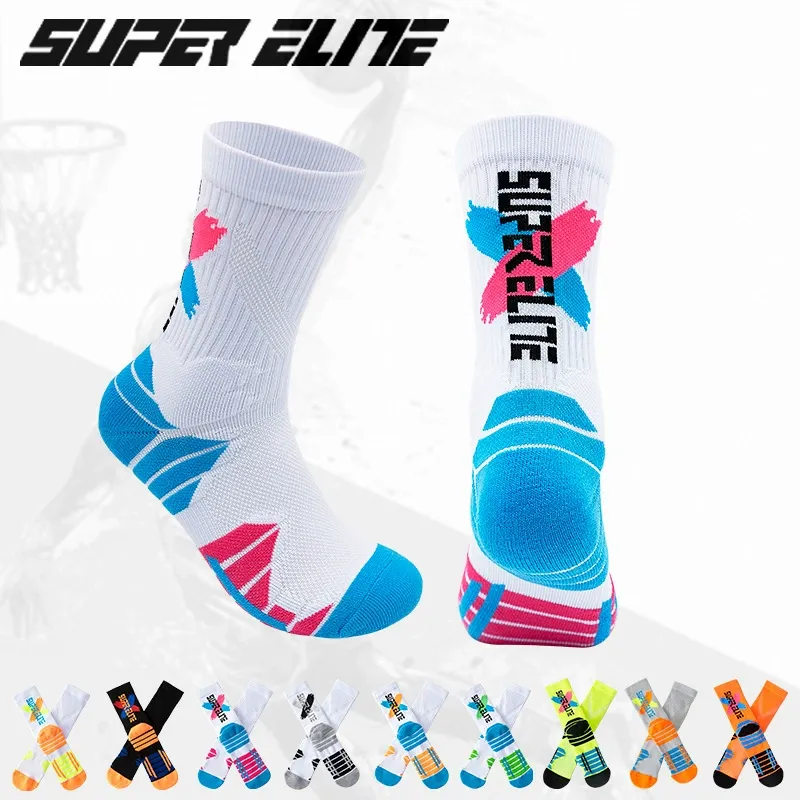 Men's High-Calf Marathon Running Socks, Professional Basketball Socks with Thickened Terry Sole, Cushioned Shock Absorption Athletic Socks for Running, Basketball, Training
