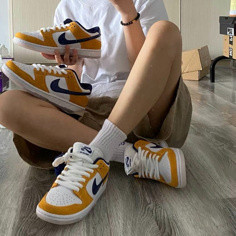 Nike high quality new Dunk pure blue and yellow shoes men's versatile sneakers Basketball shoes women's casual versatile pair