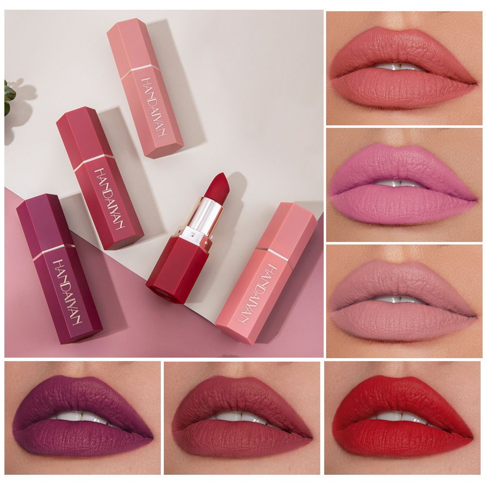 HANDAIYAN 6 Colors Matte Lipstick Set, Long Lasting Waterproof Velvet Lip Stick, Non-Stick Cup Highly Pigmented Lip Makeup for Women