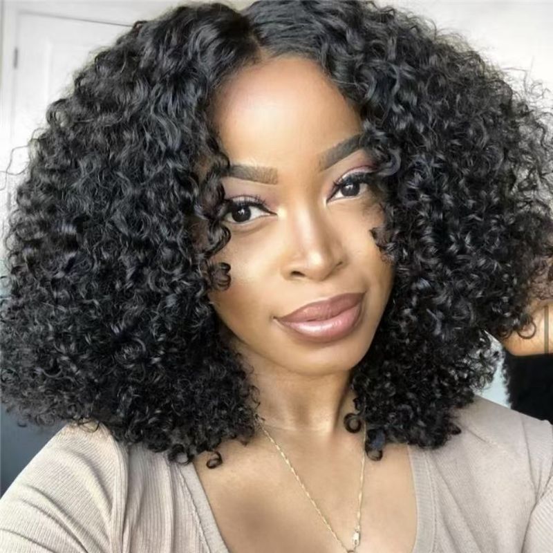 Wig African small curly middle parted shawl wig European and American wig black medium long curly hair black