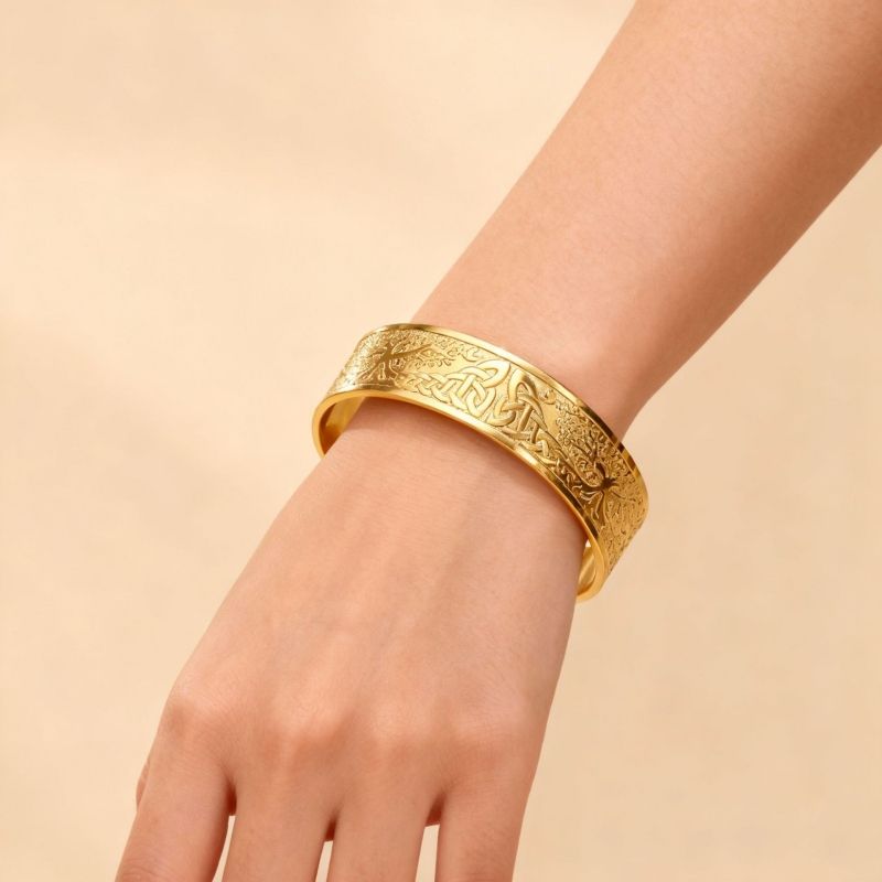 C-shaped open titanium steel life tree bracelet relief gold plated stainless steel wristband CRRSHOP free shipping bangle