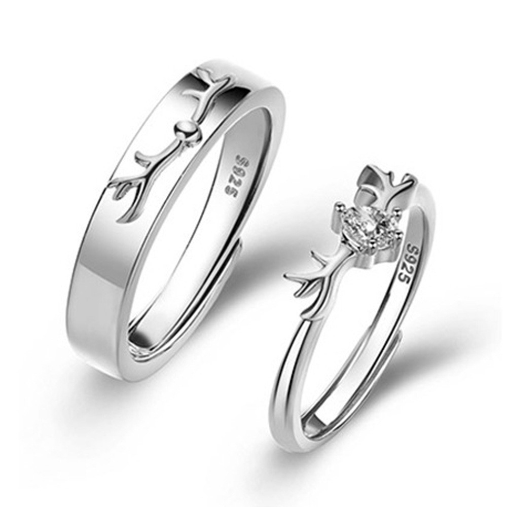 TL-119 925 Sterling Silver Couple Rings, Opening Adjustable Eternity Promise Engagement Wedding Statement Rings Simple Jewelry Gifts for Women Girls Men BFF