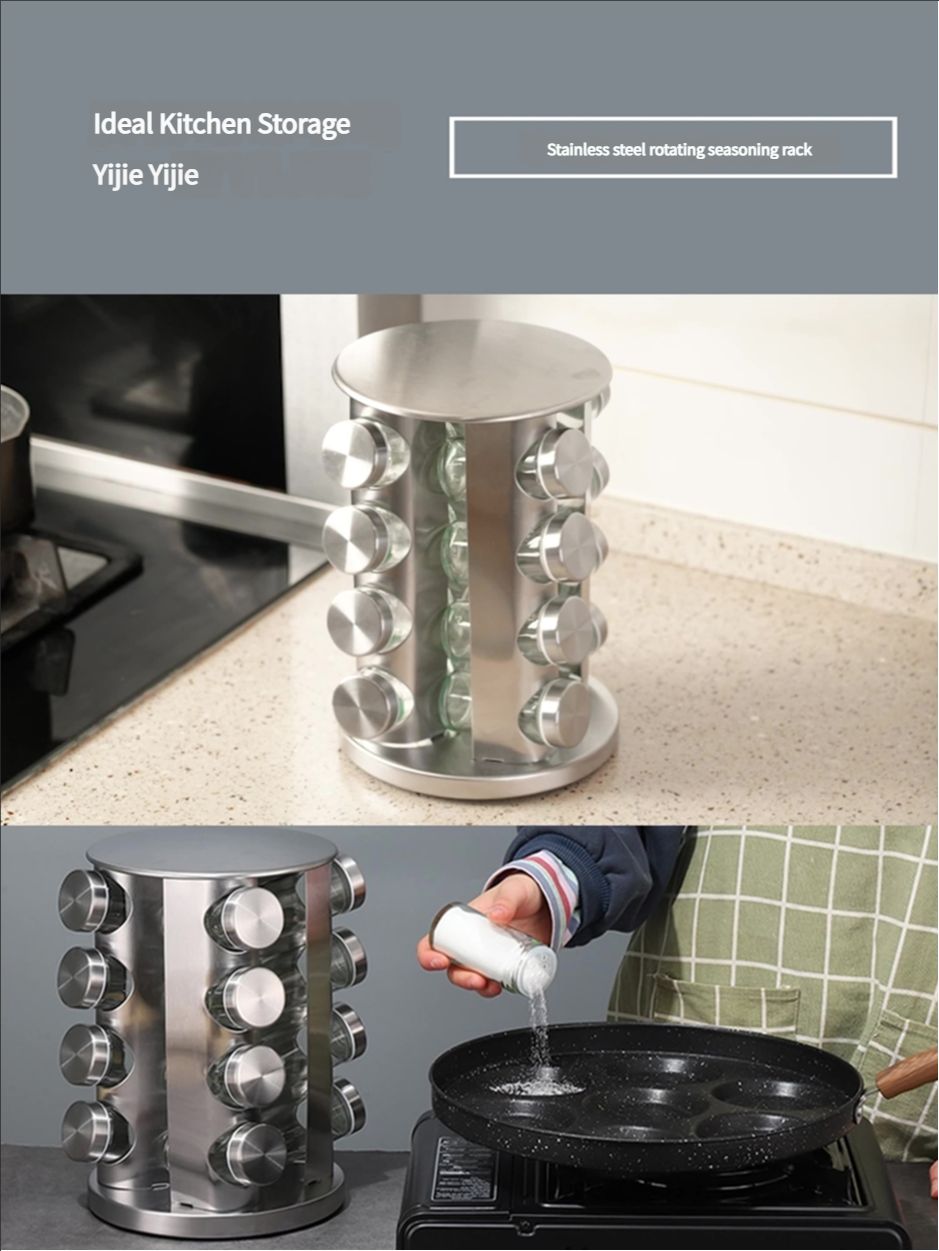 Multi-layer stainless steel rotating spice rack Nordic style kitchen dedicated 360 degree turntable spice jar storage rack wholesale