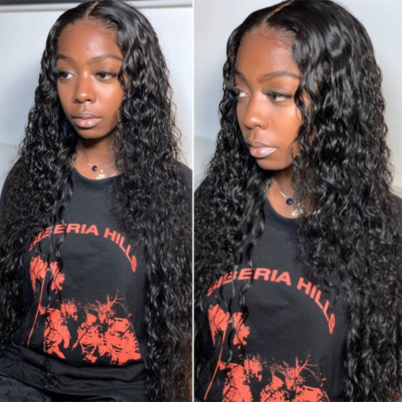 184 27 Inch Deep Wave Closure Wigs Human Hair Wigs for Black Women Lace Closure Lace Front Wigs Long Curly Brazilian Virgin Pre Plucked 
