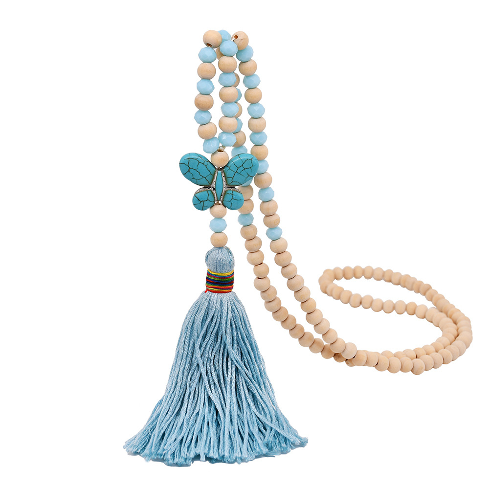 N2455 lady's tassel beaded necklace bohemian pendant necklace turquoise girl butterfly pendant