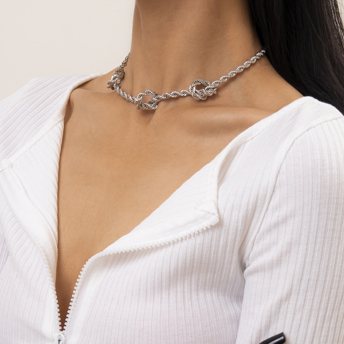 C03821 Twist Rope Chain Necklace Gold Plated Stainless Steel Chain Choker for Women