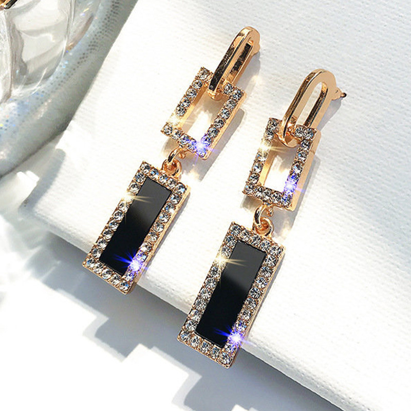 A6 Women's Vintage Diamond-Set Rectangular Pendant Earrings Jewelry Gift