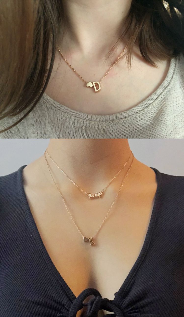 New simple peach heart-shaped letter necklace, elegant and versatile 26-letter original heart clavicle chain
