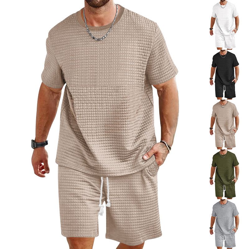 Men's Clothing Sets Two-Piece Outfits Men's Sports Leisure Set Solid Color Round Neck T-Shirt Shorts Two-Piece Set Fashion Men's Summer Set