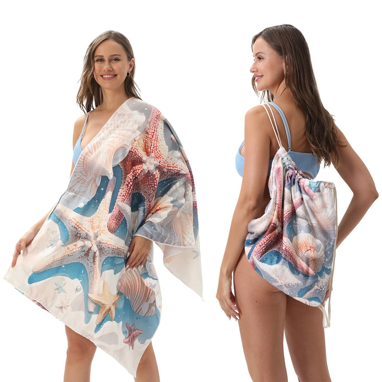 2 - in - 1 foldable beach towel, printed bath towel, all - in - one beach towel with a storage bag that can be folded and stored