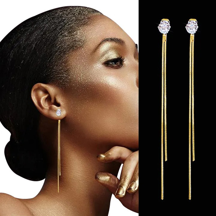 2021 Women Elegant Earrings Long Crystal Tassel Dangle Earrings for Women Wedding Drop Earing Hot Jewelry 