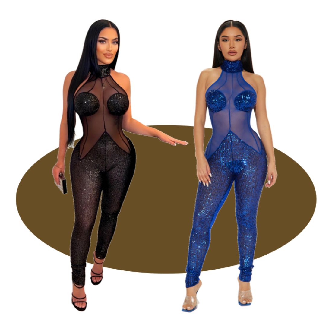 New fashion sequin perspective jumpsuit women's slim pants one-piece short fashion party bar performance female lady ladies woman women shopping walking party daily trip