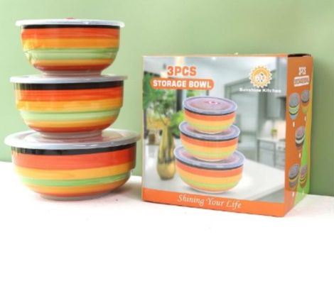Ceramics 3Pieces Durable Ceramic Bowls-Multi-color Bowl