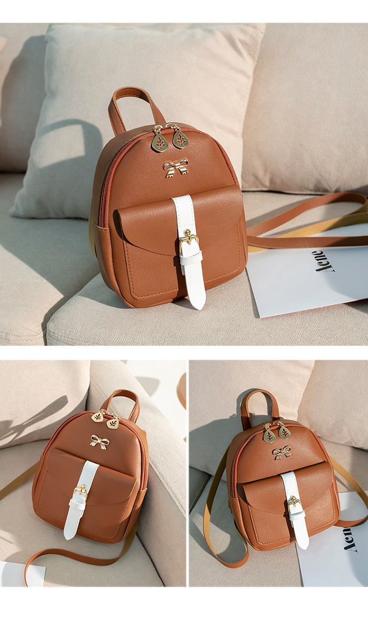 HWT05# Women's Mini Backpack Luxury PU Leather Kawaii Backpack Cute Graceful Bagpack Small School Bags for Girls Bow-knot Leaf Hollow