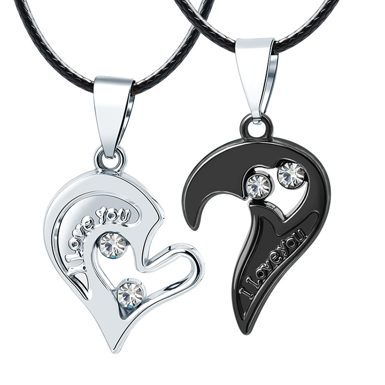 2Pcs/Set Couple Heart Shape I Love You Pendant Necklace Lovers Couples Jewelry Valentine gifts