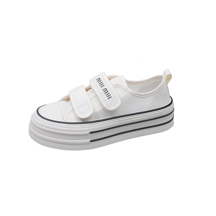 New Velcro canvas shoes for women in summer 2025, solid color thick-soled white white sneakers, school-style running casual shoes3