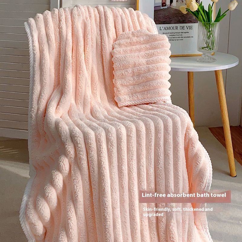 Extra Large Bath Towels 70 x 140 CM,30 x 60 CM, Coral Fleece, Larger & Lighter Weight, Quicker to Dry, Super Soft and Absorbent, Perfect for Bathroom, Pink