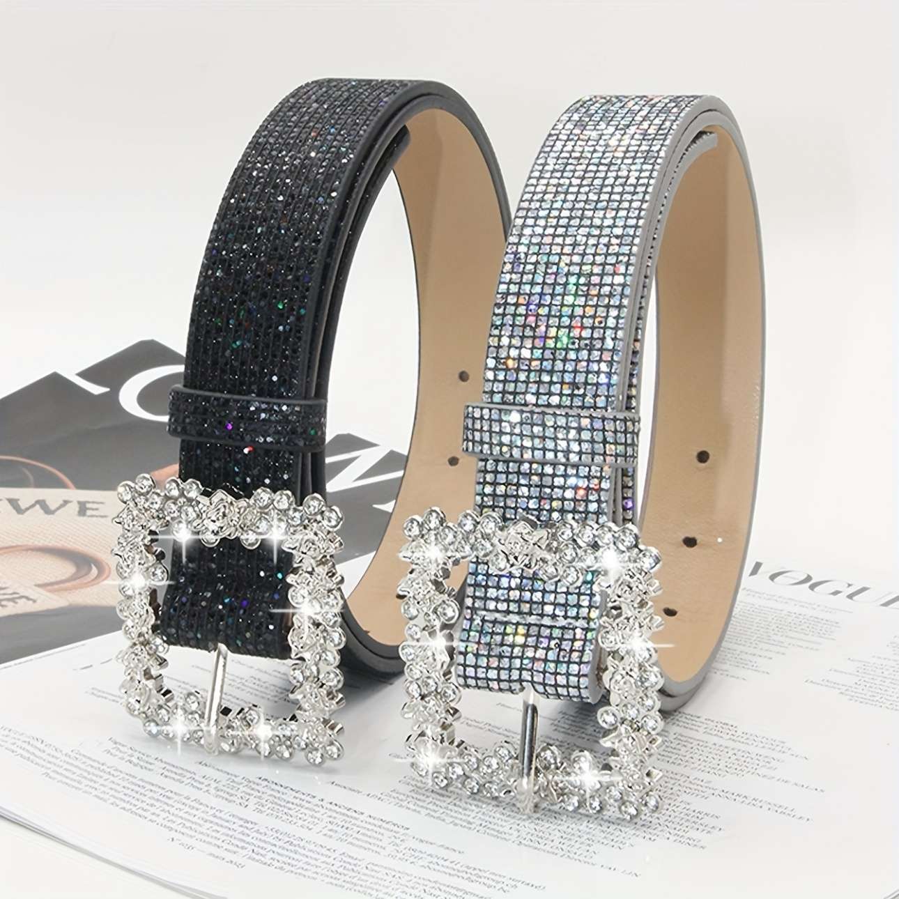 Women PU Leather Belt, Elegant Rhinestone Inlaid Alloy Pin Buckle Decorative Waist Belt, Niche Stylish Waistband for Jeans Dresses Suits Daily Outfit
