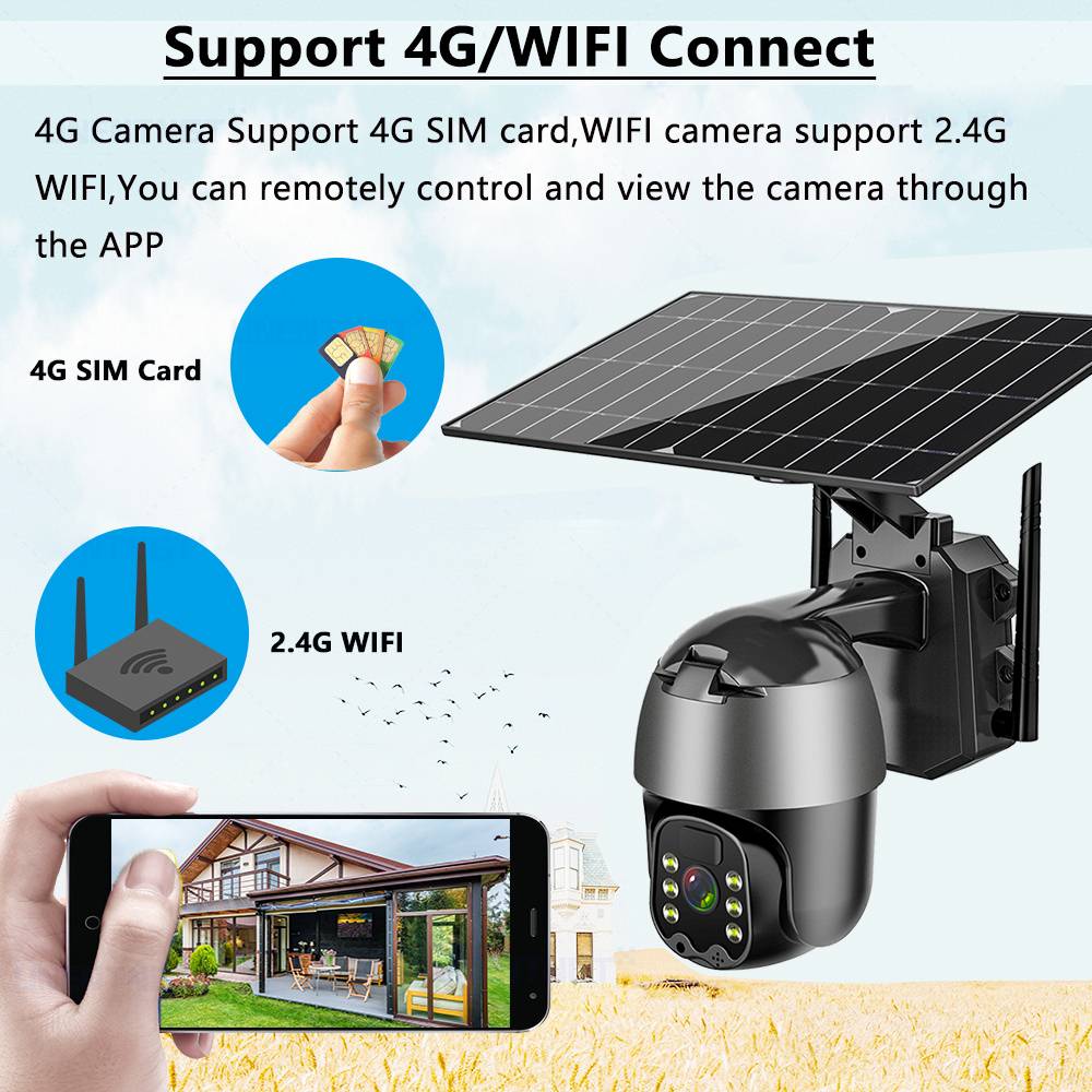 5MP 4G WiFi Solar Powered Camera Outdoor Security Protection CCTV 360 PTZ Smart Home Surveillance Kamera PIR Battery IP Cam
