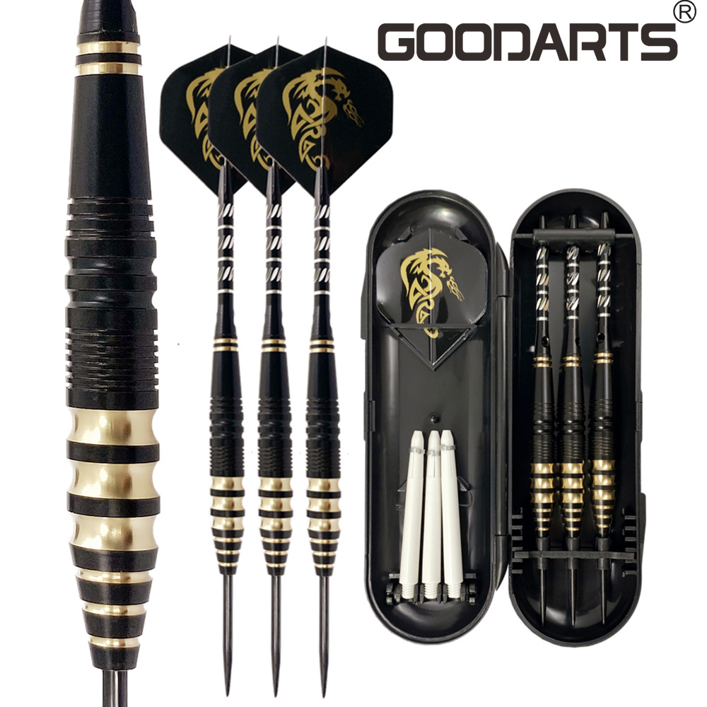 3Pcs Steel Tip Dart Set - Professional Darts with Stylish Case and Darts Guide, Darts Steel Tip Set with Aluminum Shafts - Portable Case for Electronic Dart Board (Gold)