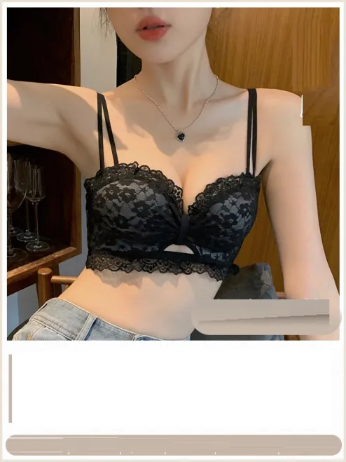 Young women's underwear small chest gathered pure desire lace bra no steel  ring adjustment type on the support flat chest special bra set