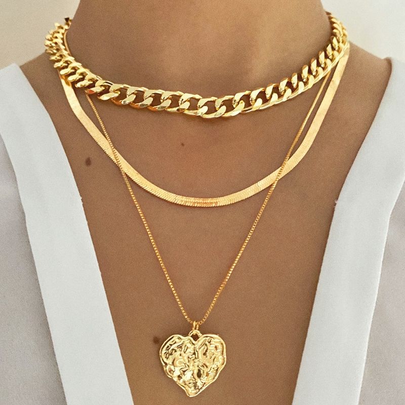 Necklace Love pendant necklace, multi-layer thick chain necklace CRRSHOP free shipping Golden necklace