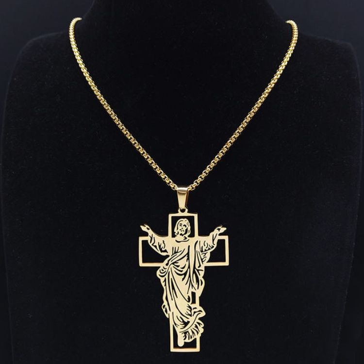 Jesus Cross Pendant necklace male Hip Hop Hollow out design Stainless steel jewelry new fashion trend gifts CRRSHOP men gold cross necklace holiday gift