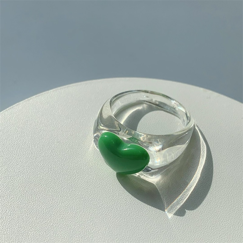 Korean retro two-color resin bear ring teenage green love finger ring ins wind 3 pieces set index finger ring
