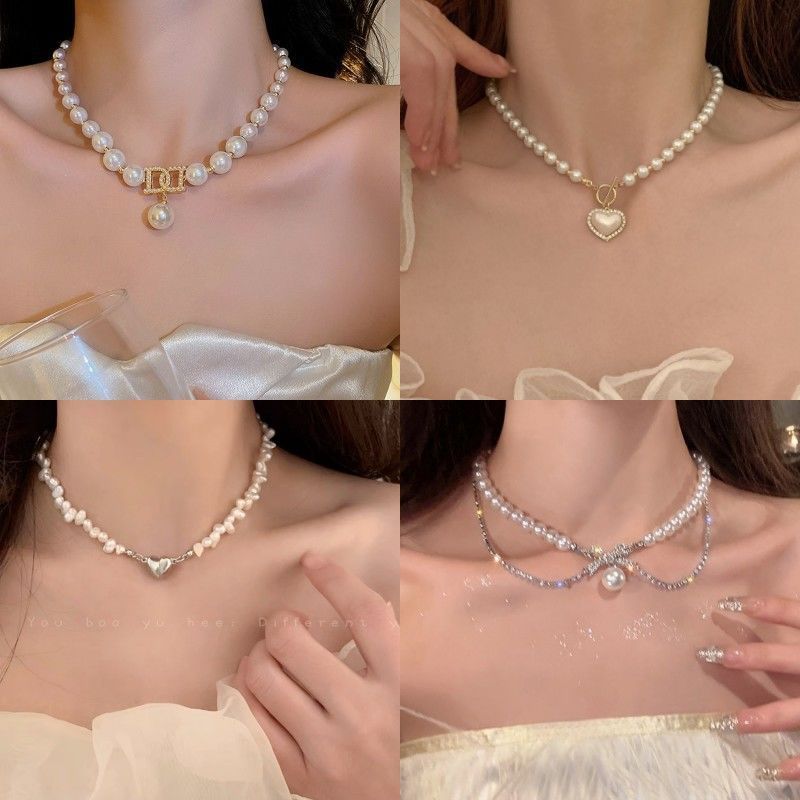 Various styles of fashion new pearl party necklace fashion high-end temperament clavicle chain net celebrity necklace clavicle chain niche dress accessories