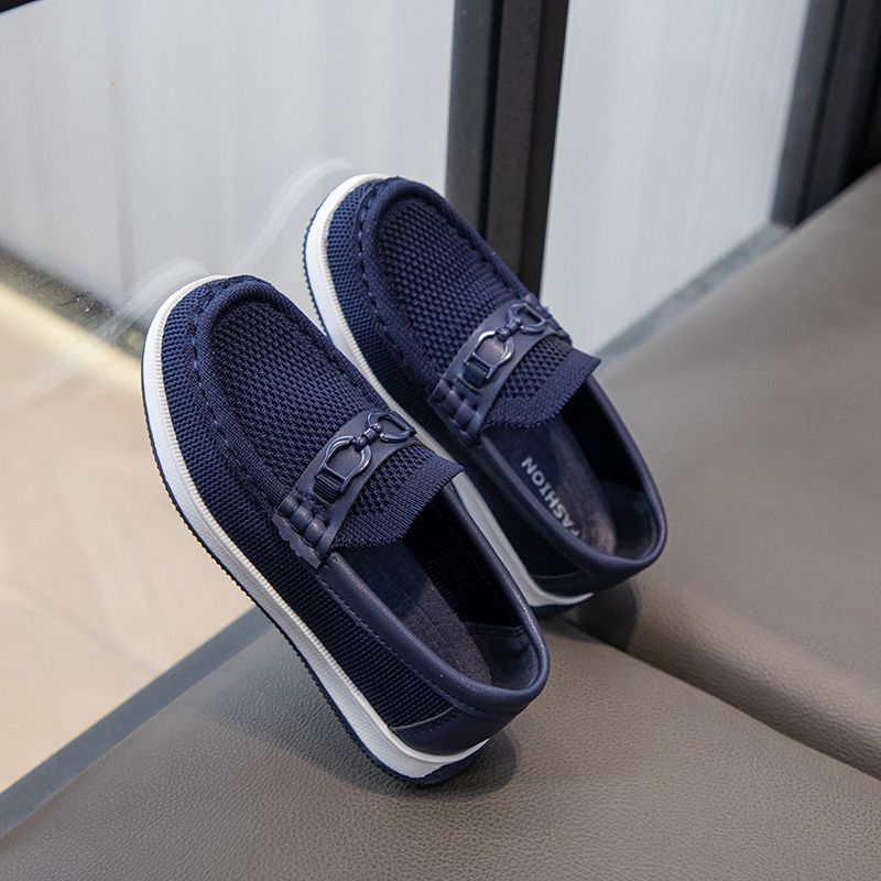 Loafer Kid Children's Shoes Spring Autumn New Flyknit Shoes Children's British Style Casual Shoes Slip on Bean Shoesblue